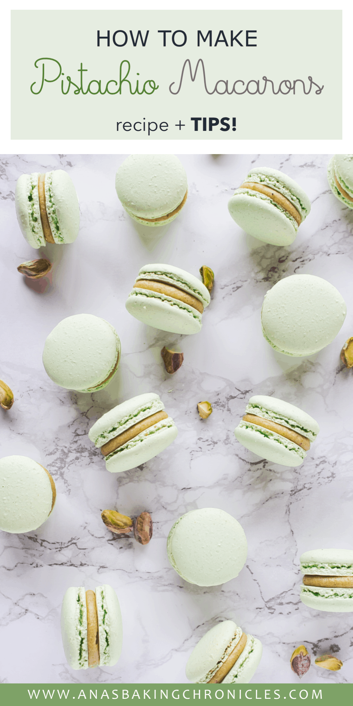 Sweet and chewy macarons, the most decadent of french desserts, filled with rich Pistachio White Chocolate ganache. It's a match made in heaven! ⎪www.anasbakingchronicles.com