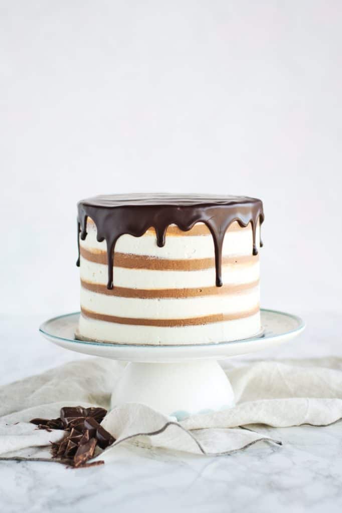 Zebra Marble Layer Cake | Classic combination of chocolate and vanilla flavours with a  zebra pattern twist! Soft and moist cake, filled with rich chocolate ganache and silky vanilla ermine buttercream. | www.anasbakingchronicles.com