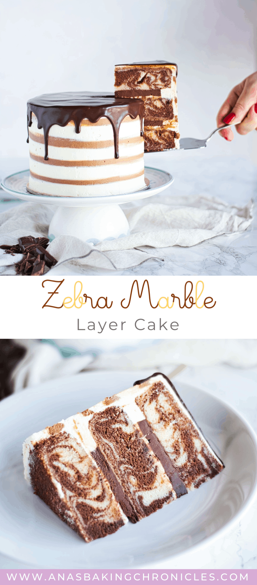 Classic combination of chocolate and vanilla flavours with a zebra pattern twist! Soft and moist cake, filled with rich chocolate ganache and silky vanilla ermine buttercream.⎪www.anasbakingchronicles.com