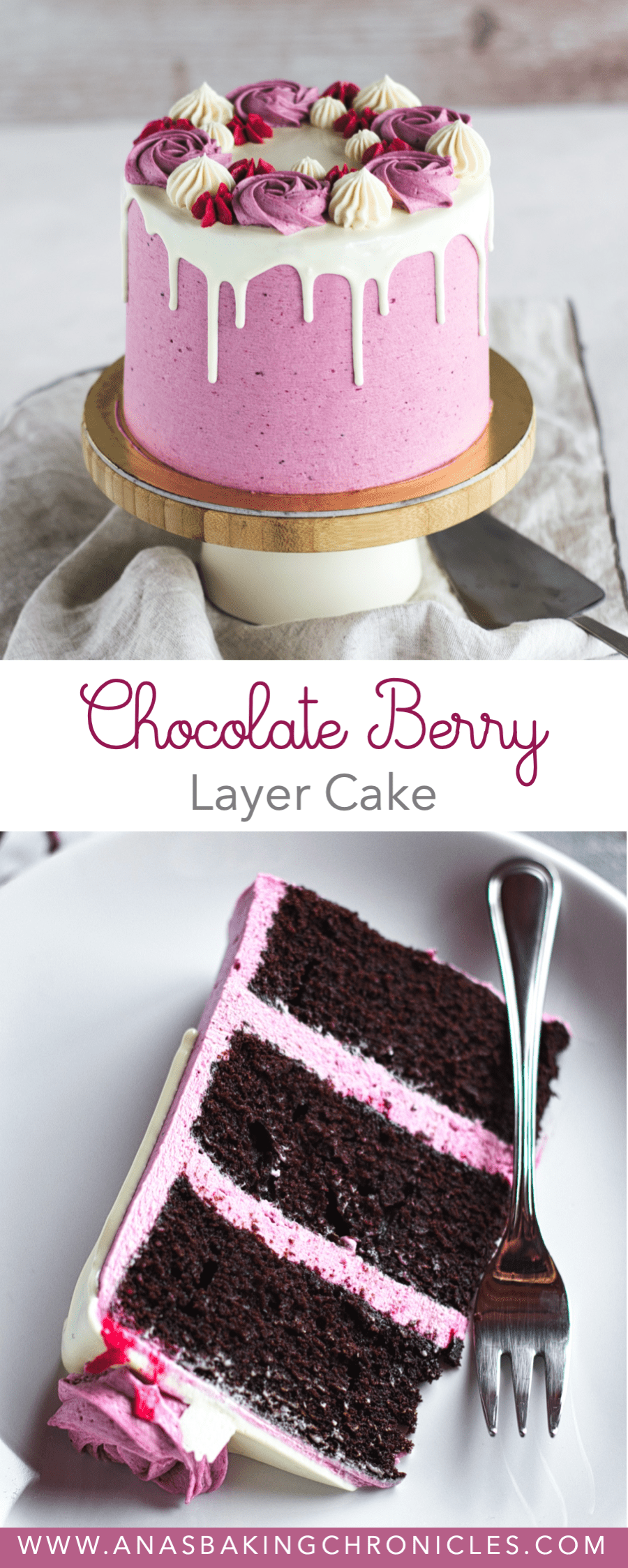 This is the softest and tastiest chocolate cake you\'ll EVER going to eat. Paired with silky berry buttercream and drizzles of homemade berry jam in between - it\'s THE cake for holidays!⎪www.anasbakingchronicles.com