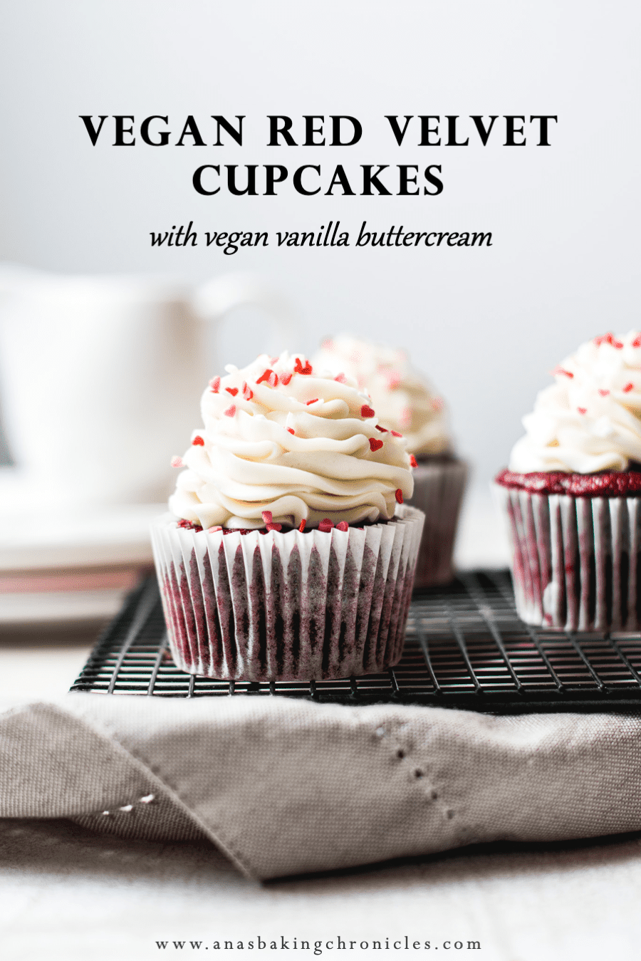 Fluffy and extremely moist vegan red velvet cupcakes, paired with light and airy vegan vanilla ermine frosting. Guaranteed to blow your tastebuds away!⎪www.anasbakingchronicles.com