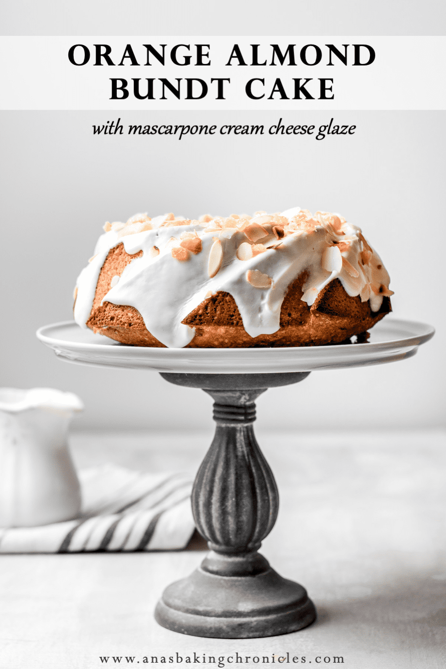 Orange Almond Bundt Cake with Mascarpone Cream Cheese glaze