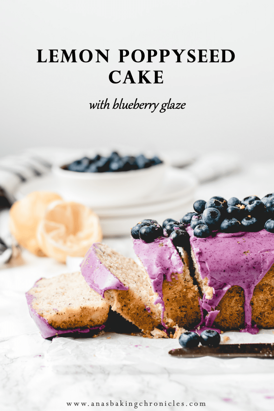 Lemon & poppyseed cake with blueberry glaze