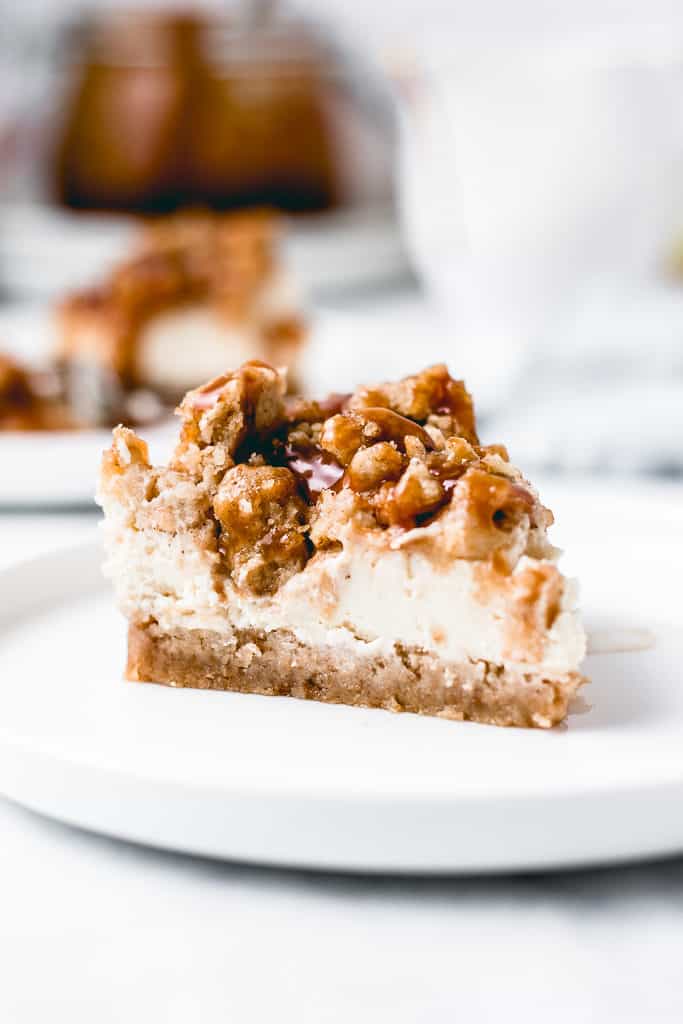 Insanely good and incredibly easy to make, this Apple Crumble Cheesecake with Salted Caramel sauce will become your favourite fall dessert!⎪www.anasbakingchronicles.com