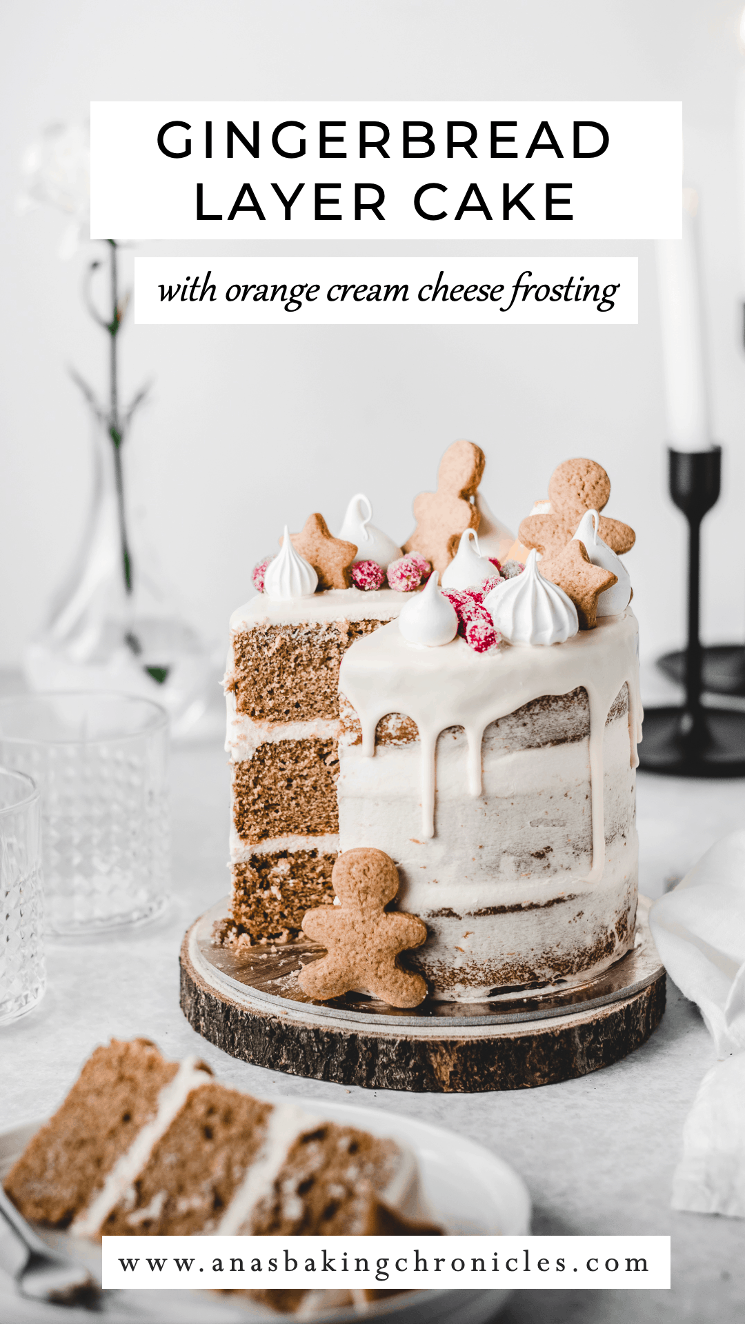 This Gingerbread Orange layer cake is just the dessert you need this winter! Three layers of soft and moist Gingerbread cake, paired with delicious and tangy Orange Cream Cheese frosting. ⎪www.anasbakingchronicles.com
#gingerbreadcake
#gingerbreadlayercake
#layercakes
#orangecreamcheesefrosting