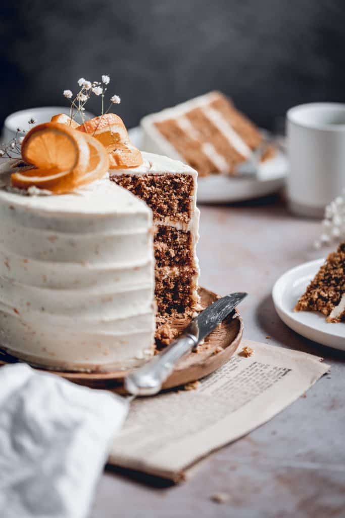 This delicious Carrot Cake is the perfect choice for special occasions or just because it's Sunday! Packed full of carrots, cinnamon and walnuts, it's paired with tangy Orange Cream Cheese frosting and will quickly become your favourite!