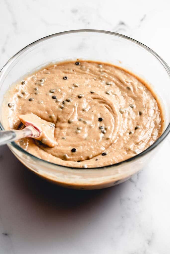 Step 4. Bowl showing mixed batter with added chocolate chips.